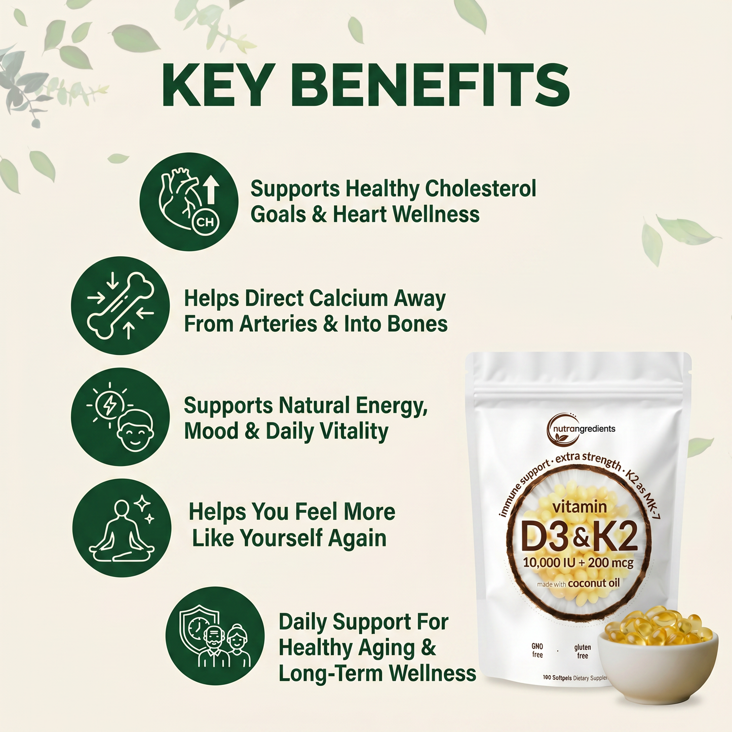 Premium D3 & K2 Soft Gels