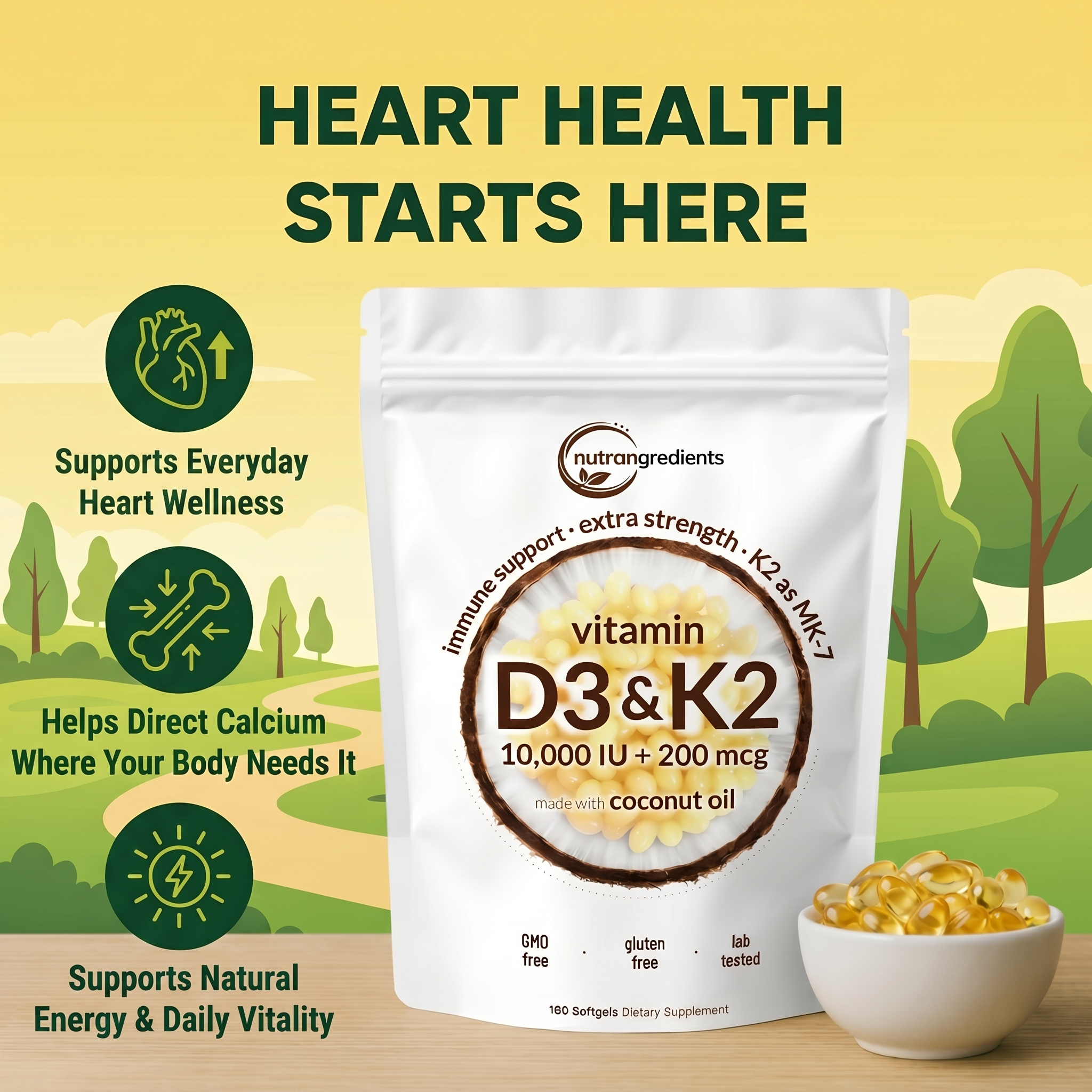 Premium D3 & K2 Soft Gels